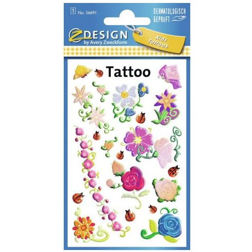 Tetoválás matrica szett, színes virágok 7,5x12cm