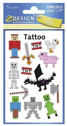 Tetoválás matrica szett, pixel formák, Minecraft minta 7,5x12cm