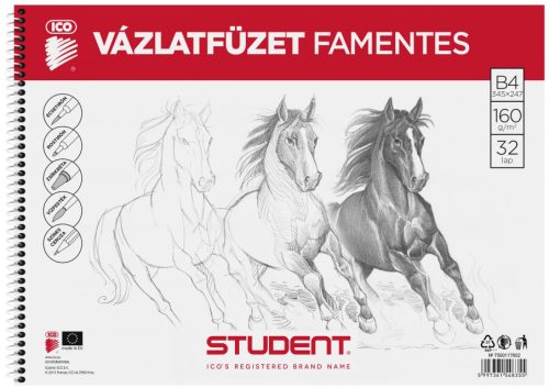 Spirál vázlatfüzet B/4, famentes, 32lap, Student