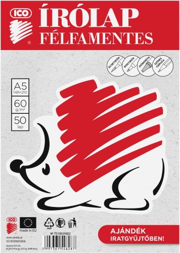 Írólap A/5, félfamentes, 50 lap/csomag, ICO Süni