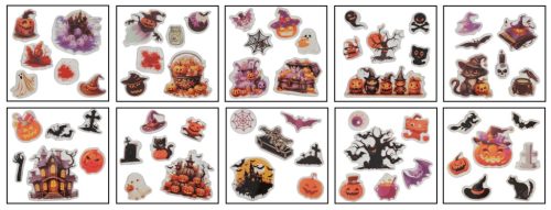 Halloween zselés ablakmatrica, 18x19 cm, többféle
