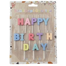 Születésnapi gyertya, Happy Birthday felirat, színes