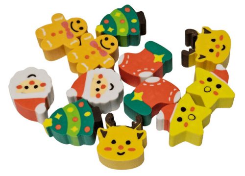 Karácsonyi mini radír szett, 12 db radír hengerben