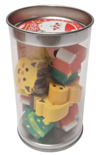 Karácsonyi mini radír szett, 12 db radír hengerben