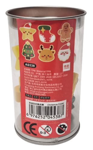 Karácsonyi mini radír szett, 12 db radír hengerben