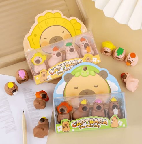 Radír kapibara, 3D, 4 db/szett, 2 féle változat