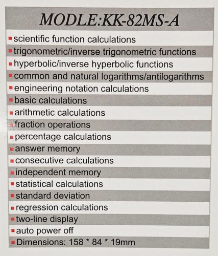 Tudományos számológép, 10+2 karakter, 240 funkció (KK-82MS-A)