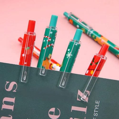 Zseléstoll, 0,5mm, karácsonyi mintás, piros vagy zöld testtel, 5 féle