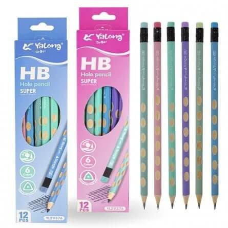 Grafitceruza HB, radírral, Yalong YL211376, ergonomikus, háromszög test