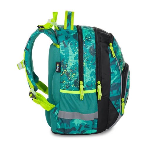 Dinoszaurusz ergonomikus hátizsák, iskolatáska tolltartóval és tornazsákkal, OXY GO Dino, zöld