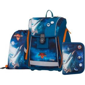   Space mágneszáras ergonomikus iskolatáska tolltartóval és tornazsákkal, Premium Light, Mars, kék