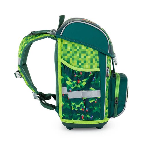 Minecraft mintás csatos iskolatáska szett tolltartóval és tornazsákkal, PlayWorld, zöld