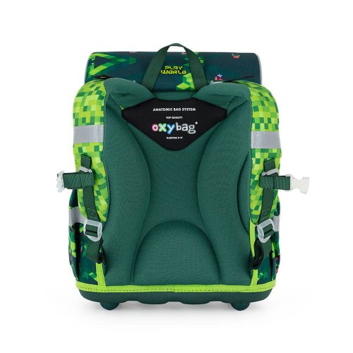 Minecraft mintás csatos iskolatáska szett tolltartóval és tornazsákkal, PlayWorld, zöld