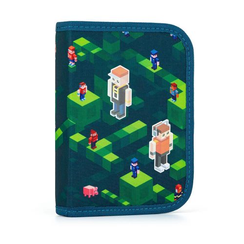 Minecraft mintás csatos iskolatáska szett tolltartóval és tornazsákkal, PlayWorld, zöld