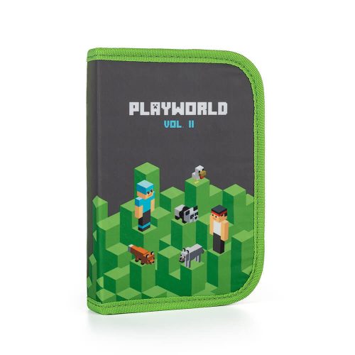 Minecraft csatos iskolatáska szett tolltartóval és tornazsákkal, PlayWorld, szürke-zöld