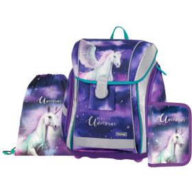   Pegazus mágneszáras ergonomikus iskolatáska tolltartóval és tornazsákkal, Premium Light, lila-rózsaszín