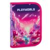 Minecraft mintás csatos ergonómikus iskolatáska tolltartóval és tornazsákkal, Premium, Playworld Girl, lila-rózsaszín