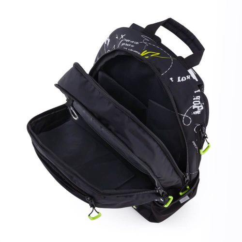 OXY Sport hátizsák, iskolatáska beledobálós tolltartóval, 3 rekeszes, 46x32x16cm, Graffiti, fekete