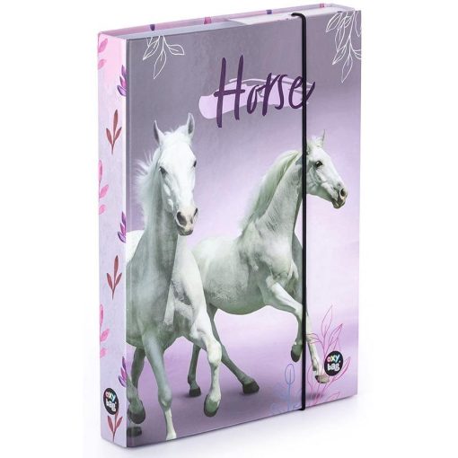 Lovas füzetbox A/5, lila, fehér lovak