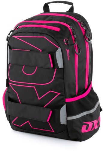 OXY Sport hátizsák, iskolatáska, 3 rekeszes, 46x32x15cm, black line pink, fekete-rózsaszín