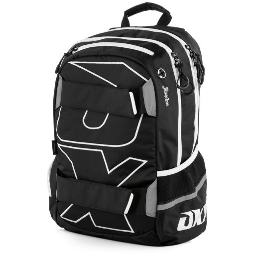 OXY Sport hátizsák, iskolatáska, 3 rekeszes, 46x32x15cm, black line white, fekete-fehér