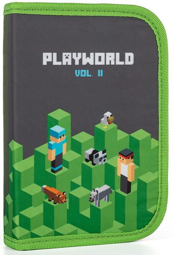 Minecraft mintás tolltartó klapnis, üres, PlayWorld 2, zöld