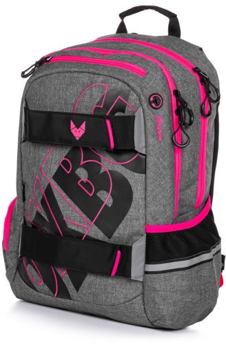 OXY Sport hátizsák, iskolatáska, 3 rekeszes, 46x32x15cm, grey line pink, szürke-rózsaszín