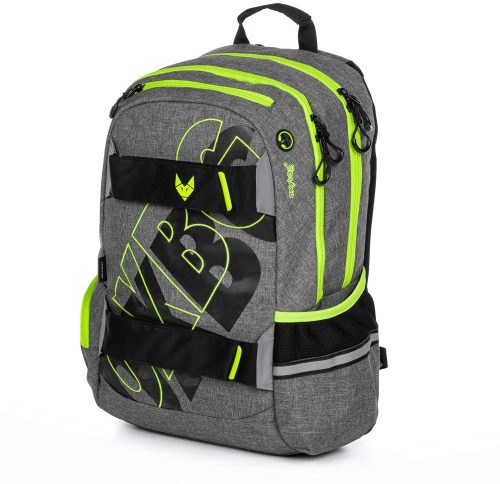 OXY Sport hátizsák, iskolatáska, 3 rekeszes, 46x32x15cm, grey line green, szürke-zöld