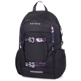   OXY Zero hátizsák, iskolatáska, 3 rekeszes, 47x32x18cm, Flowers, fekete
