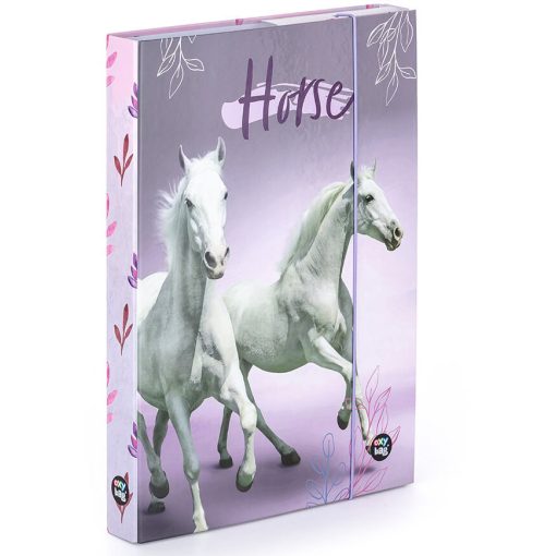 Lovas füzetbox A/4, lila, fehér lovak