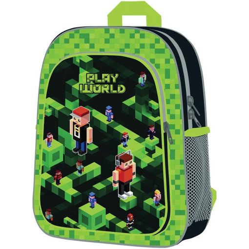 Minecraft mintás hátizsák, 2 rekeszes, 30x24x10cm, PlayWorld, zöld