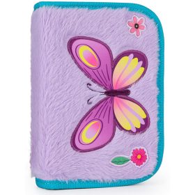 Lepkés tolltartó klapnis, üres, plüss, rózsaszín