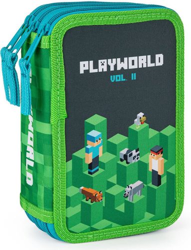 Minecraft mintás tolltartó 3 emeletes, üres, PlayWorld 2, zöld