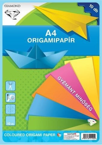Színes papírok, origami hajtogató lapok A/4, 80g, 10 lap/cs