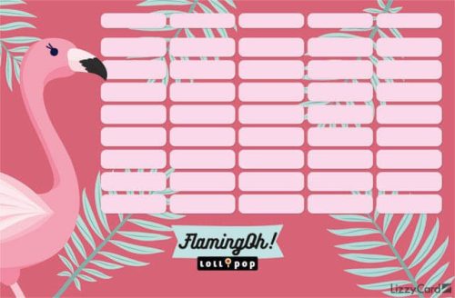 Flamingó órarend nagy 238x155mm, kétoldalas, Lollipop Flaming-Oh