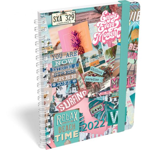 Lizzy Calendar heti tervező, B6, spirálos, gumis, Good Vibes Beach, 2022
