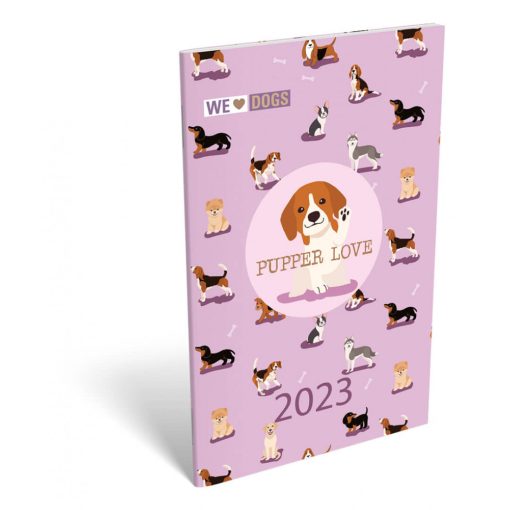 Lizzy Calendar zsebnaptár, heti, A6, tűzött, 2023, We Love Dogs Pups