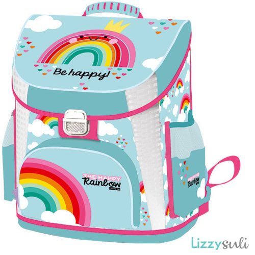 Szivárványos csatos ergonomikus iskolatáska prémium 39x35x24cm, Lollipop Happy Rainbow