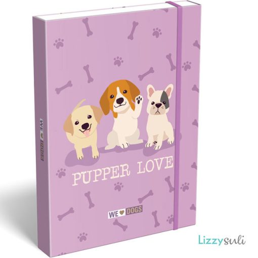 Kutyás füzetbox A/5, We Love Dogs Pups, lila