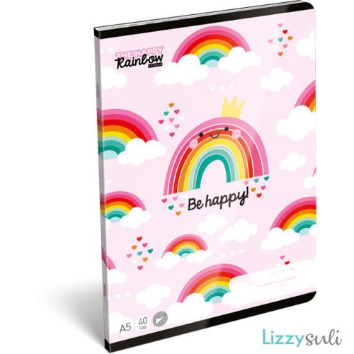 Szivárványos tűzött füzet A/5, 40 lap sima, Lollipop Happy Rainbow
