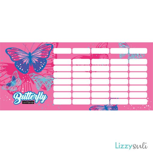 Lepkés órarend mini 77x178mm, kétoldalas, Lollipop Pink Butterfly, rózsaszín