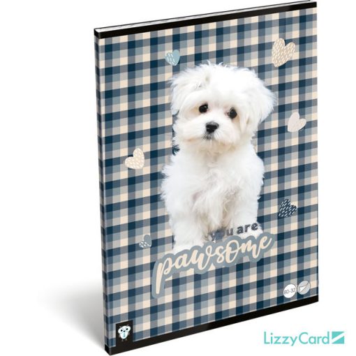 Lizzy Card kutyás tűzött füzet A/4, 32 lap sima, Pawsome, fehér kutya