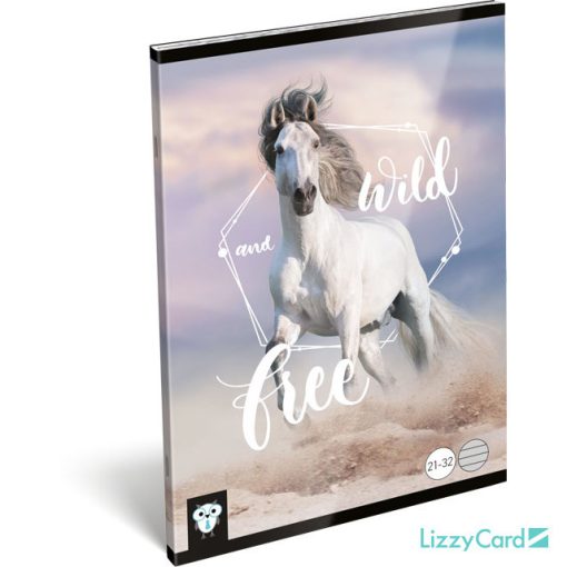 Lizzy Card lovas tűzött füzet A/5, 32 lap vonalas, Wild and Free, fehér ló