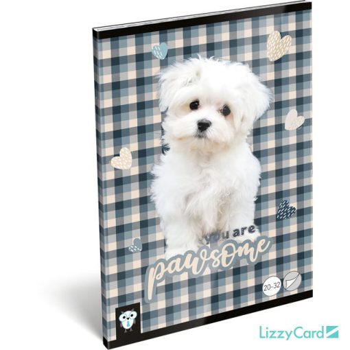 Lizzy Card kutyás tűzött füzet A/5, 32 lap sima, Pawsome, fehér kutya