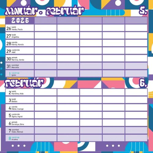 Lizzy Card mágneses, kétheti tervezőnaptár, 22x22cm, 2026, Családi tervező