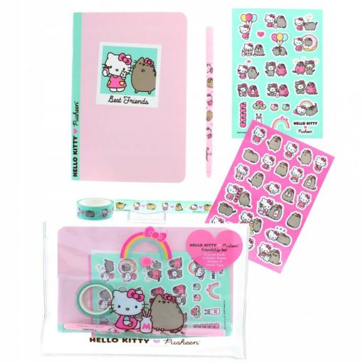 Pusheen cicás barátság szett cipzáras tasakban (notesz, toll, matrica, washi-tape), Hello Kitty