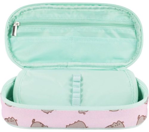 Pusheen cicás tolltartó, beledobálós, ovális, rózsaszín