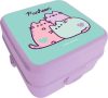 Pusheen cicás uzsonnás doboz, 14x14x8cm, lila-zöld