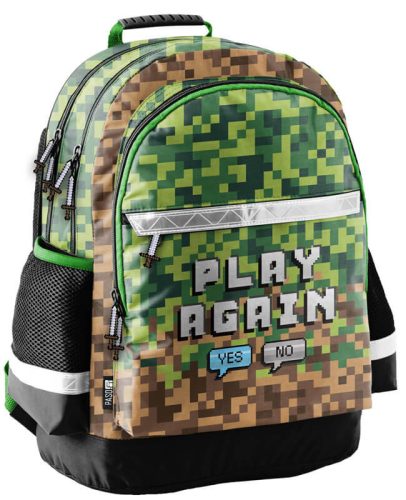 Minecraft mintás hátizsák, iskolatáska, 4 rekeszes, 42x29x17cm, Pixel, Play again