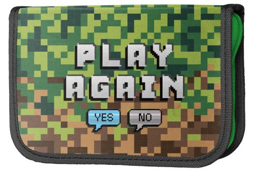 Minecraft mintás tolltartó, klapnis, üres, Pixel, Play again